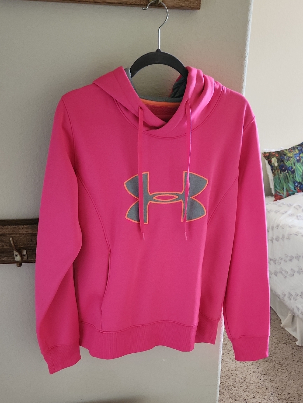 Under Armour Women’s Hot Pink Pullover Hoodie with Gray Logo
